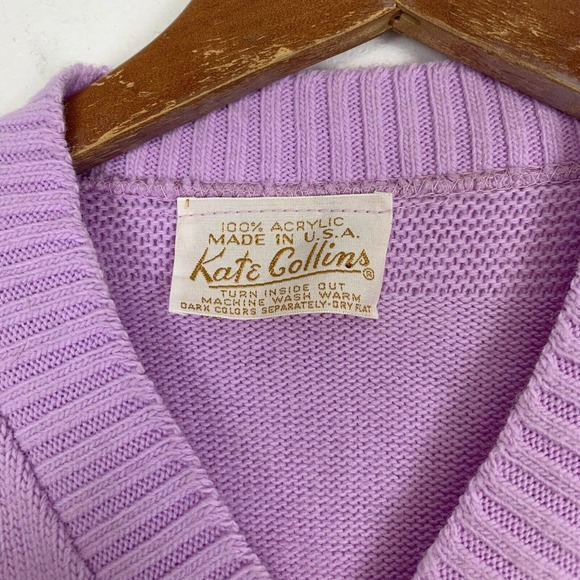 NWT Vintage 70s/80s Kate Collin lavender acrylic Pull over sweater size - Picture 3 of 8